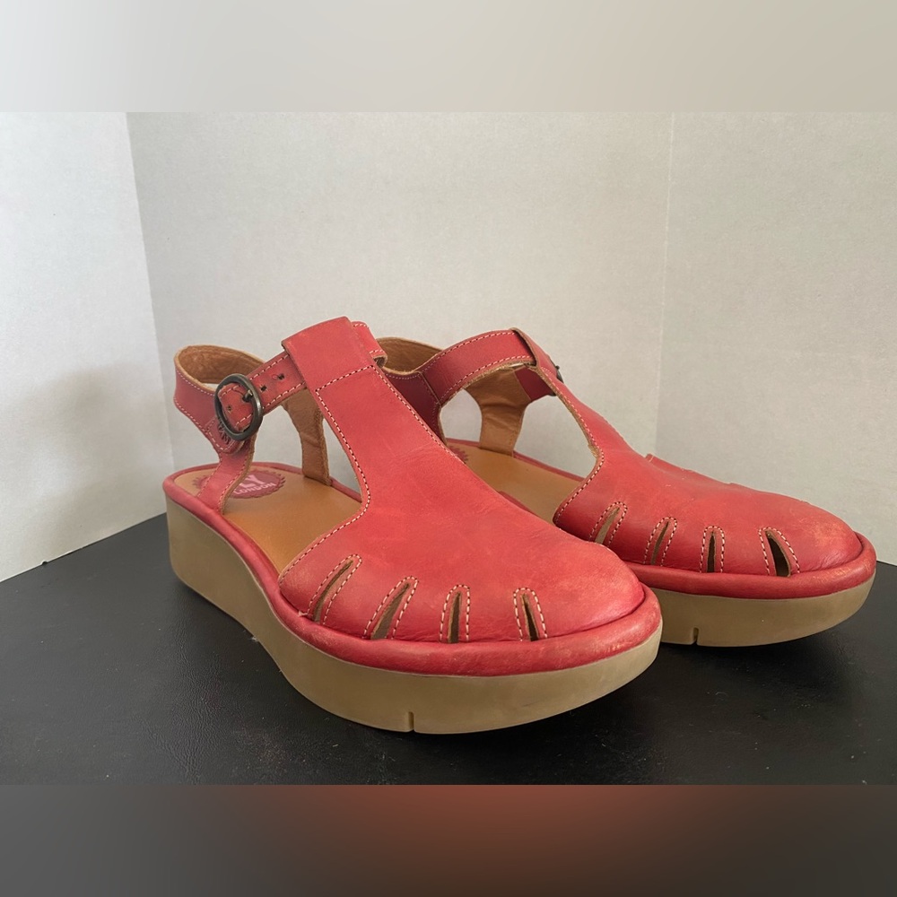 Fly London Red Leather Platform Wedge Heels Mary Jane Pump Size 36 - Picture 4 of 8